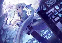Rule 34 | 1girl, absurdres, ahoge, black thighhighs, blue eyes, blue hair, dutch angle, fortissimo, from side, full moon, hair ornament, hatsune miku, highres, long hair, moon, musical note, musical note hair ornament, outdoors, sky, solo, standing, star (sky), starry sky, thighhighs, twintails, very long hair, vocaloid, yue yue, yuki miku
