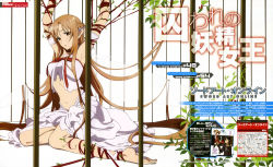 Rule 34 | 10s, 1girl, absurdres, ankle lace-up, asuna (sao), barefoot, braid, cross-laced footwear, dengeki g&#039;s, ear covers, elf, entangled, fairy wings, feet, half updo, highres, long legs, multiple tails, navel, official art, plant, pointy ears, scan, sword art online, tail, thighs, titania (sao), toes, two tails, vines, watanabe ruriko, wings