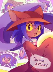 Rule 34 | 1other, :3, animal ears, animal hat, animal nose, artist name, bano akira, bell, black eyes, blue hair, blue scarf, blush, cat ears, cat hat, collar, collarbone, colored sclera, commentary, dark skin, doyagao, english commentary, english text, fang, frown, hat, holding, holding smoking pipe, jingle bell, light bulb, long sleeves, looking at viewer, looking to the side, maid headdress, medium hair, niko (oneshot), oneshot (game), open mouth, polaroid, red collar, scarf, school uniform, serafuku, signature, sleeves past wrists, slit pupils, smoking pipe, smug, solo, speech bubble, standing, upper body, wide sleeves, yellow sclera