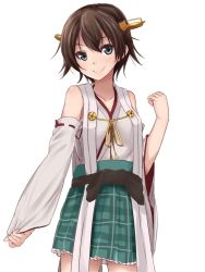 Rule 34 | 10s, 1girl, blue eyes, brown hair, collarbone, cowboy shot, detached sleeves, headgear, hiei (kancolle), kantai collection, looking at viewer, nontraditional miko, remiria100, short hair, skirt, smile, solo, white background
