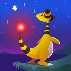 Rule 34 | ampharos, commentary, commission, creature, creatures (company), english commentary, full body, game freak, gen 2 pokemon, night, night sky, nintendo, no humans, outdoors, pokemon, pokemon (creature), sky, solo, star (sky), starry sky, versiris, water