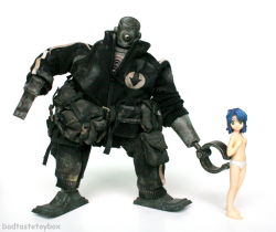Rule 34 | blue hair, covering privates, covering breasts, cyclops, female focus, flat chest, highres, one-eyed, panties, photo (medium), pinching, revoltech, robot, toy, track suit, underwear, white panties