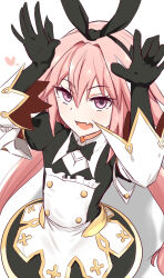 Rule 34 | 1boy, animal ears, astolfo (fate), astolfo (saber) (fate), astolfo (saber) (third ascension) (fate), black bow, black gloves, black ribbon, blush, bow, bowtie, donutman, dress, fake animal ears, fang, fate/grand order, fate (series), gloves, hair bow, hair intakes, hair ribbon, heart, highres, long hair, long sleeves, looking at viewer, male focus, multicolored hair, pink hair, purple eyes, rabbit ears, rabbit pose, ribbon, skin fang, solo, streaked hair, trap, twintails, white hair, wing collar