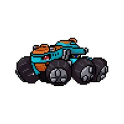 Rule 34 | digibeetle, digimon, digimon world 2, red eyes, simple background, solo, sprite, sprite art, vehicle, wheel, white background