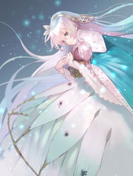 Rule 34 | 1girl, anastasia (fate), blue eyes, cape, crown, doll, dress, fate/grand order, fate (series), ha2ru, hair between eyes, hairband, holding, holding doll, long hair, looking at viewer, mini crown, royal robe, silver hair, snow, snowing, solo, very long hair, white dress, winter