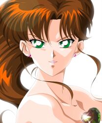 Rule 34 | 1girl, bishoujo senshi sailor moon, brown hair, earrings, green eyes, heart, highres, jewelry, kino makoto, lips, long hair, ponytail, sumoonshi