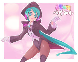 Rule 34 | 1girl, gloves, green hair, hat, hatsune miku, leotard, long hair, magician, miracle paint (vocaloid), mk-5, pantyhose, ponytail, project diva, project diva (series), solo, tailcoat, thighhighs, top hat, vocaloid