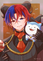 Rule 34 | 1boy, alear (fire emblem), alear (male) (fire emblem), alternate costume, ascot, black gloves, blue eyes, blue hair, candy, closed mouth, fire emblem, fire emblem engage, food, gloves, hair between eyes, heterochromia, highres, holding, holding candy, holding food, holding lollipop, lollipop, looking at viewer, male focus, multicolored hair, nintendo, red ascot, red eyes, red hair, short hair, solo, sommie (fire emblem), split-color hair, two-tone hair, upper body, yutohiroya