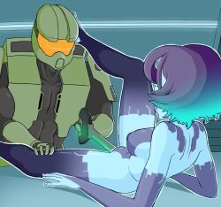 Rule 34 | 1boy, 1girl, ass, bintend9, breasts, cortana, dildo, halo (game), master chief, medium breasts, nipples, pussy, sex toy, spartan (halo), uncensored