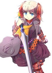 Rule 34 | 1girl, blue eyes, bow, breasts, coat, commentary request, dress, hair ribbon, highres, long hair, moyamu, raquel applegate, ribbon, solo, sword, twintails, weapon, wild arms, wild arms 4