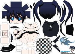 Rule 34 | 10s, 1girl, artist name, black rock shooter, black rock shooter (character), blue eyes, blue hair, character name, chibi, el joey, glowing, glowing eye, highres, matching hair/eyes, paper cutout, papercraft, scar, solo, stitches, twintails, watermark, web address