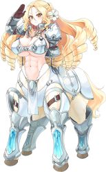 Rule 34 | 10s, 1girl, armor, blonde hair, breasts, centaur, centaur knight, drill hair, female focus, flower, full body, heavyweight (monster musume), large breasts, monster girl, monster musume no iru nichijou, monster musume no iru nichijou online, navel, official art, plant, shaia (monster musume), solo, standing, taur, transparent background