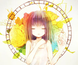 brown_hair closed_eyes flower hinanosuke multicolored_hair original short_hair syringe vocaloid