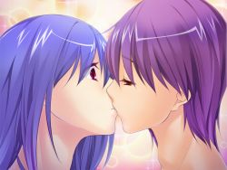 Rule 34 | 1girl, ayase hazuki, blue hair, game cg, kiss, ore ga de kanojo ga  ni! kiyowa bishounen to kanpeki bishoujo ga change!, purple eyes