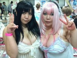 Rule 34 | 2girls, asian, black hair, breasts, chouzuki maryou, large breasts, luu (cosplayer), multiple girls, photo (medium), plump