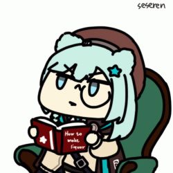 Rule 34 | 1girl, animated, animated gif, arknights, book, couch, istina (arknights), lowres, meme, monocle, parody, reading, seseren, sitting, tom and jerry, tom reading the newspaper (meme)