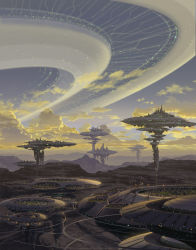 Rule 34 | canyon, city, cloud, highres, landscape, magewappa z, megastructure, mountain, no humans, original, scenery, science fiction, sky