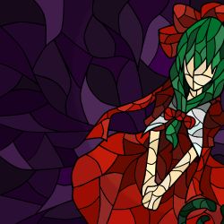Rule 34 | 1girl, bow, faux traditional media, female focus, kagiyama hina, koutyousan, lowres, ribbon, solo, stained glass, touhou