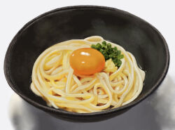 Rule 34 | bowl, egg (food), egg yolk, food, food focus, nagihi, no humans, noodles, original, realistic, shadow, still life, udon