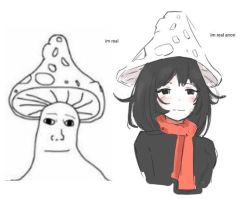 Rule 34 | 1boy, 1girl, 4chan, black eyes, blush, breasts, drawfag, english text, jpeg artifacts, light smile, looking at viewer, original, partially colored, scarf, shroomjak, simple background, sketch, small breasts, smug, sweater, white background, wojak