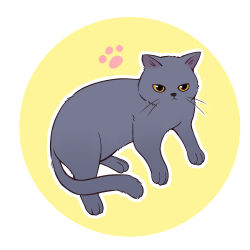 Rule 34 | animal, animal focus, black cat, brown eyes, cat, full body, no humans, original, outline, paw print, paw print background, que meng meng, round image, two-tone background, white background, white outline, yellow background