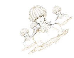 Rule 34 | 4boys, absurdres, bare pectorals, closed eyes, dutch angle, earrings, fate (series), gilgamesh (fate), highres, jewelry, male focus, monochrome, multiple boys, necklace, original, pale color, partially submerged, pectorals, riuichi, simple background, white background