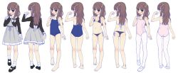 Rule 34 | 1girl, aoi kumiko, ass, bad id, bad twitter id, ballerina, ballet slippers, barefoot, bikini, blush, brown eyes, brown hair, dress, feet, flat chest, highres, inactive account, kneepits, leotard, long hair, mary janes, multiple views, navel, one-piece swimsuit, open mouth, original, pantyhose, school swimsuit, shoes, side-tie bikini bottom, smile, socks, swimsuit