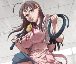 Rule 34 | 1girl, ahoge, ane to muchi, apron, breasts, candy, cropped, glasses, kasuga shun, large breasts, lollipop, long hair, mouth hold, skirt, solo, swirl lollipop, whip