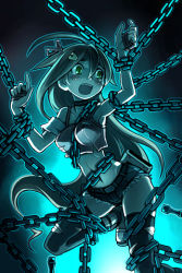 Rule 34 | 1girl, ahoge, armor, bail, bdsm, blush, bondage, bondage (sword girls), bound, chain, chained, choker, green eyes, long hair, lowres, midriff, open mouth, short shorts, shorts, solo, surprised, sword girls, thighhighs, torn clothes, torn thighhighs