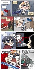 Rule 34 | 2others, 3girls, :d, ^ ^, aircraft, anger vein, angry, antlers, bell, blank eyes, blonde hair, blue hair, blue jacket, blue skirt, clip studio paint (medium), closed eyes, comic, commander (girls&#039; frontline), commentary, door, doorway, earmuffs, fingerless gloves, five-seven (girls&#039; frontline), girls&#039; frontline, glasses, gloves, green hair, griffin &amp; kryuger military uniform, helicopter, highres, holding, holding paper, horns, indoors, jacket, jingle bell, korean text, looking at another, looking to the side, madcore, motion lines, multicolored hair, multiple girls, multiple others, navel, neck bell, nervous sweating, official alternate costume, open mouth, opening door, orange hair, ots-14 (girls&#039; frontline), ots-44 (forest reindeer) (girls&#039; frontline), ots-44 (girls&#039; frontline), outstretched arms, pantyhose, paper, pince-nez, reindeer antlers, running, screaming, short hair, skirt, slamming door, smile, snowing, sound effects, sparkle, star-shaped pupils, star (symbol), streaked hair, sweat, symbol-shaped pupils, thick eyebrows, translation request, turn pale, wavy mouth, white hair