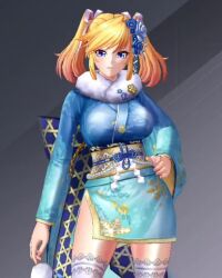 Rule 34 | 1girl, 3d, action taimanin, alternate costume, animated, bare legs, blonde hair, blue eyes, breasts, claw pose, japanese clothes, kimono, large breasts, lilith-soft, long hair, looking at viewer, official alternate costume, pointy ears, screencap, shinganji kurenai, shiny skin, smile, solo, sound, tagme, taimanin (series), taimanin kurenai, talking, twintails, two side up, video, wide hips