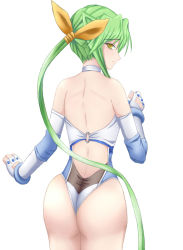 Rule 34 | 1girl, ass, back, backless leotard, boots, elbow gloves, fingerless gloves, gloves, green hair, hair ribbon, leotard, long hair, looking back, nannacy7, ponytail, ribbon, sakurai chisato, solo, thigh boots, thighhighs, very long hair, wrestle angels, wrestle angels survivor, wrestle angels survivor 2, wrestling outfit, yellow eyes
