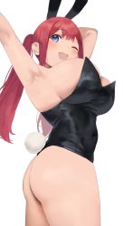 Rule 34 | 1girl, ass, bare shoulders, blue eyes, blush, breasts, cleavage, highres, large breasts, leotard, long hair, looking at viewer, nekoshoko, open mouth, original, playboy bunny, rabbit tail, red hair, smile, solo, thighs, twintails