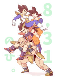 Rule 34 | 4boys, armor, bald, black eyes, black hair, brothers, carrying, clenched teeth, dougi, dragon ball, dragonball z, facial hair, gloves, long hair, male focus, monkey tail, multiple boys, muscular, muscular male, mustache, nappa, open mouth, pesogin, piggyback, princess carry, raditz, shoulder armor, shoulder carry, siblings, son goku, tail, tail around waist, teeth, vegeta, white footwear, white gloves, widow&#039;s peak