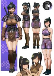 Rule 34 | 1girl, armor, ass, bare shoulders, black hair, black socks, blush, bodysuit, breasts, brown socks, closed mouth, covered mouth, female focus, fishnet bodysuit, fishnets, flip-flops, from side, full body, fundoshi, grey eyes, highres, ichiren takushou, japanese clothes, large breasts, legs, looking at viewer, looking away, mask, medium hair, mouth mask, ninja, nipples, open mouth, original, ponytail, sandals, simple background, socks, solo, standing, sweatdrop, sword, tagme, thighs, weapon, weapon on back, white background