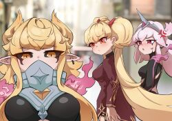 3girls absurdres anger_vein angry black_sclera blonde_hair bodysuit breasts c_civciv centur-ion_cimelia centur-ion_primera centur-ion_trudea cheating_(relationship) colored_sclera derivative_work distracted_boyfriend_(meme) duel_monster fire high_collar highres looking_at_another medium_breasts medium_hair meme multiple_girls o3o orange_eyes photo-referenced pink_hair red_eyes triangle_mouth turning_head twintails yellow_eyes yu-gi-oh! yuri