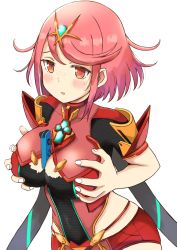 Rule 34 | 1girl, armor, between breasts, blush, breasts, cleavage, cleavage cutout, clothing cutout, controller, covered navel, gem, hair ornament, headpiece, holding, jewelry, joy-con, large breasts, looking at viewer, nintendo, nintendo switch, open mouth, pyra (xenoblade), red eyes, red hair, red shorts, short shorts, shorts, shoulder armor, tiara, torn clothes, xenoblade chronicles (series), xenoblade chronicles 2, xenoblade chronicles (series), xenoblade chronicles 2