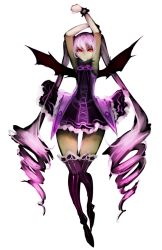 Rule 34 | 1boy, berry cherry (kazutani ninshi), boots, crossdressing, demon, demon boy, dress, drill hair, gothic lolita, high heels, highres, horns, lolita fashion, long hair, multiple wings, muted color, original, pink eyes, pink hair, shoes, simple background, smile, standing, thigh boots, thighhighs, thighs, trap, very long hair, wadani hitonori, white background, wings