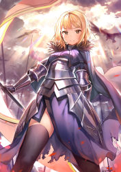 Rule 34 | 1girl, absurdres, armor, blonde hair, breasts, dr poapo, fate/apocrypha, fate/grand order, fate (series), gauntlets, highres, jeanne d&#039;arc (fate), jeanne d&#039;arc (ruler) (fate), long hair, looking at viewer, ruler (fate/grand order), small breasts, solo, thighhighs, yellow eyes