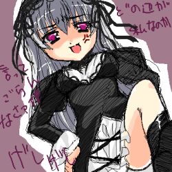 Rule 34 | 00s, 1girl, gothic lolita, hands on own hips, leg lift, lolita fashion, lowres, rozen maiden, solo, suigintou, thighs