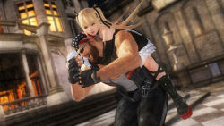 Rule 34 | 1boy, 1girl, 3d, bass armstrong, blonde hair, dead or alive, dead or alive 5, dress, highres, marie rose, official art, official wallpaper, sunglasses, tecmo, wallpaper