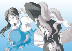 Rule 34 | clothed sex, colored skin, cum, cum in ass, grey eyes, grey hair, highres, image sample, nintendo, nipple penetration, pixiv sample, rape, resized, tentacle sex, tentacles, white skin, wii fit, wii fit trainer, wii fit trainer (female)