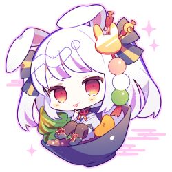 Rule 34 | 1girl, :p, animal ears, black bow, boots, bow, chibi, closed mouth, hair bow, hair ornament, highres, indie virtual youtuber, japanese clothes, kimono, long hair, long sleeves, looking at viewer, marumochi tsukimi, pantyhose, rabbit ears, rabbit hair ornament, red eyes, saijo1201, sitting, smile, solo, tongue, tongue out, virtual youtuber, white background, white hair, white kimono, wide sleeves