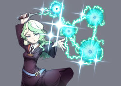Rule 34 | 10s, 1girl, blonde hair, blue eyes, breasts, casting spell, curly hair, diana cavendish, electricity, energy ball, green hair, kido airaku, little witch academia, long hair, magic, medium breasts, multicolored hair, solo, sparkle, two-tone hair, wand, witch