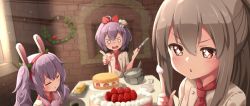 Rule 34 | + +, 3girls, :o, ahoge, alternate costume, ame., animal ears, ayanami (azur lane), azur lane, blush, bow, brick wall, brown eyes, brown hair, cake, chef, chef hat, christmas, christmas wreath, closed eyes, commentary request, cream, dutch angle, food, fruit, green bow, hair between eyes, hair bow, hair ornament, hair ribbon, hairband, hat, high ponytail, holding, holding knife, index finger raised, javelin (azur lane), knife, laffey (azur lane), long hair, mini hat, multiple girls, o o, open mouth, outstretched arm, parted lips, ponytail, rabbit ears, red hairband, red neckwear, red ribbon, ribbon, shirt, sidelocks, sponge cake, strawberry, strawberry shortcake, stuffed animal, stuffed rabbit, stuffed toy, v-shaped eyebrows, white hat, white shirt, wreath
