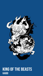Rule 34 | animal focus, blacknirrow, blue background, character name, chibi, claws, dragon, english text, facial hair, floating, full body, furrowed brow, hands up, highres, horns, kaidou (one piece), monochrome, mustache, no humans, one piece, open mouth, sharp teeth, short hair, simple background, sketch, teeth