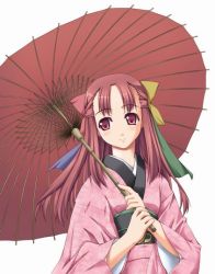 Rule 34 | 1girl, 95-tan, brown hair, duplicate, hair ribbon, half updo, japanese clothes, kimono, oil-paper umbrella, os-tan, parasol, red eyes, ribbon, solo, umbrella
