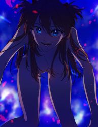 Rule 34 | 1girl, alternate breast size, angel (evangelion), artist request, bardiel (evangelion), blue eyes, breasts, brown hair, completely nude, dark persona, evangelion: 3.0+1.0 thrice upon a time, fingernails, hair between eyes, happy, highres, interface headset, large breasts, long hair, looking at viewer, neon genesis evangelion, nude, open mouth, rebuild of evangelion, simple background, smile, solo, souryuu asuka langley, two side up, very long hair, wide hips