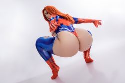 Rule 34 | 1girl, arthropod girl, asian, ass, bodysuit, cosplay, from behind, highres, long hair, looking at viewer, looking back, marvel, mary jane watson, photo (medium), real life, red hair, solo, spider-girl, spider-man (cosplay), spider-man (series), thick thighs, thighs, torn clothes, uyuy2907