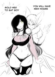 Rule 34 | !, 1boy, 1girl, animal ears, antenna hair, aria wintermint, bare shoulders, bat ears, black panties, breasts, butt crack, curvy, embarrassed, english text, fingerless gloves, forced, gloves, goth fashion, grabbing, hair over one eye, hetero, highleg, highleg panties, highres, large breasts, long hair, looking at another, looking back, lucyfer, money, monochrome, monster boy, navel, open mouth, original, panties, revealing clothes, roy (lucyfer), see-through, see-through shirt, shiny clothes, short hair, simple background, sketch, slave, standing, sweat, sweatdrop, the crawling city, thighhighs, thong, torn clothes, underwear, very long hair, wide hips, wings, you gonna get raped
